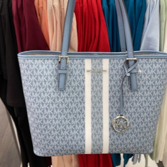 Michael Kors Jet Set Travel Medium Carryall Tote Chambray Multi - Picture 9 of 16